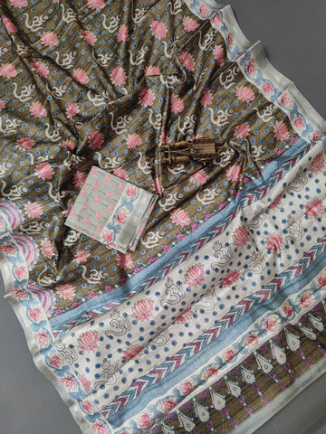 Royal Green Meditation Fine Border Tussar Saree FBS2 Geetha Creation